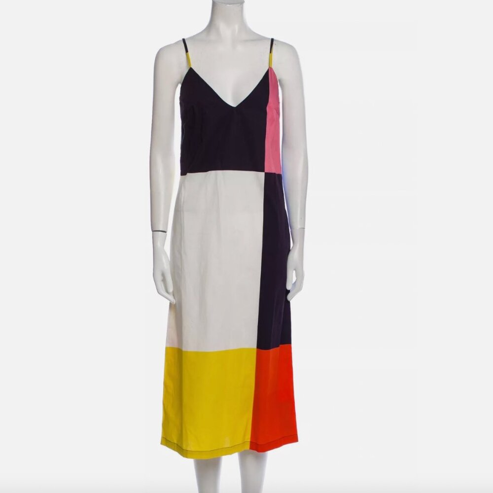 CALA DE LA CRUZ Colorblock Patchwork Midi Rafaela Dress Size XS $540 NEW W/TAGS